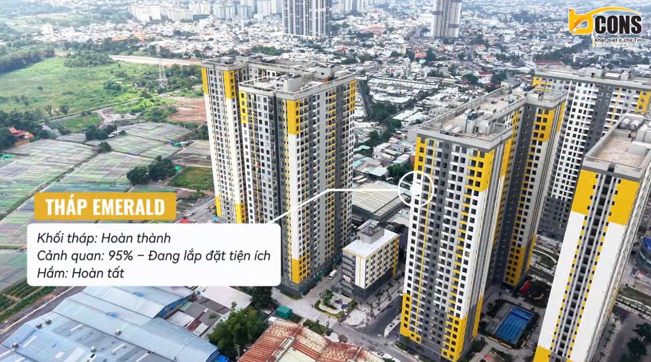Tiến độ tháp Green Emerald Bcons City T9/2025