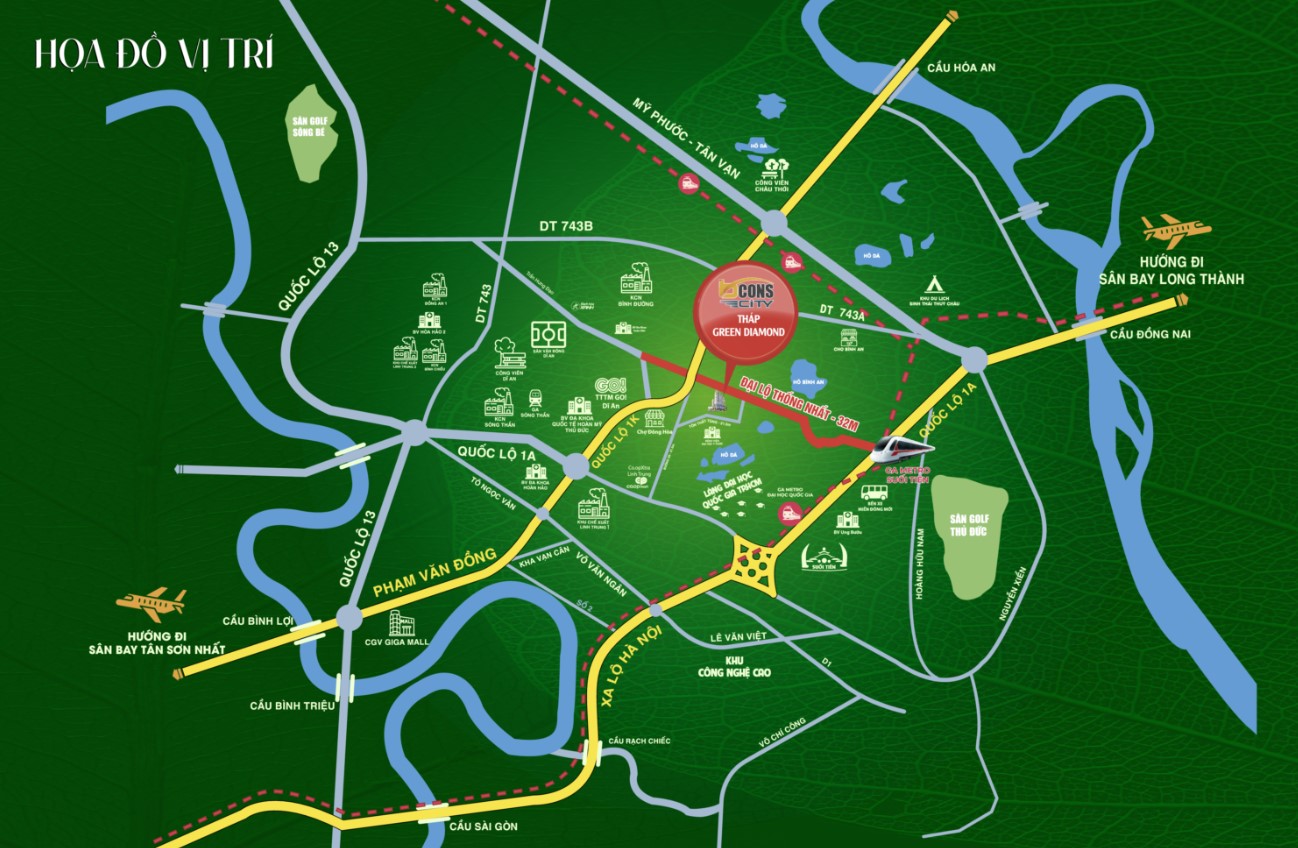 Vị trí tháp green diamond bcons city